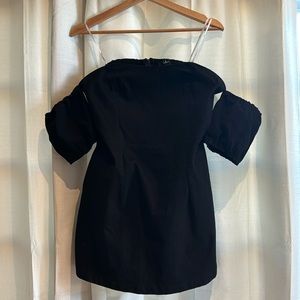 LULUS black dress with off the shoulder sleeves